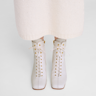 La Patineuse Botas bajas de tacón alto , Cuero - Blanco